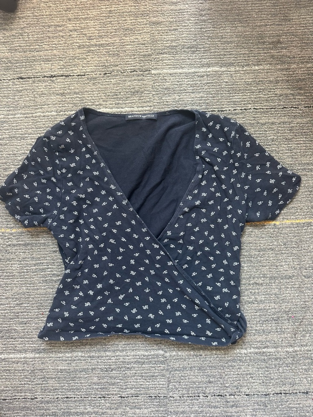 Brandy Melville Navy White Floral Wrap Crop Top